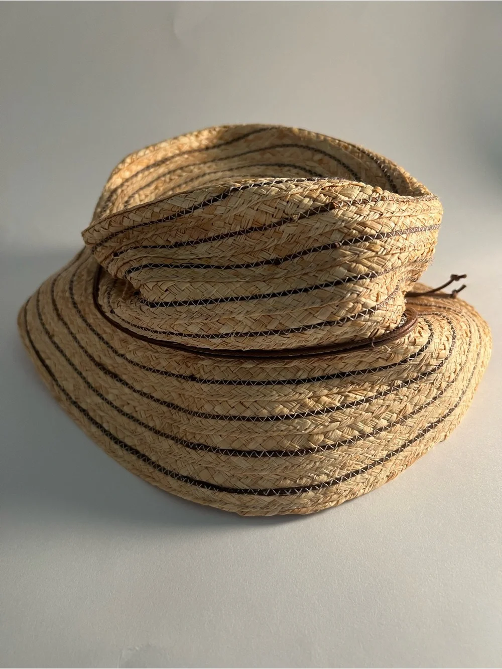 New Straw Trendy Hat - Natural with Brown Stripe